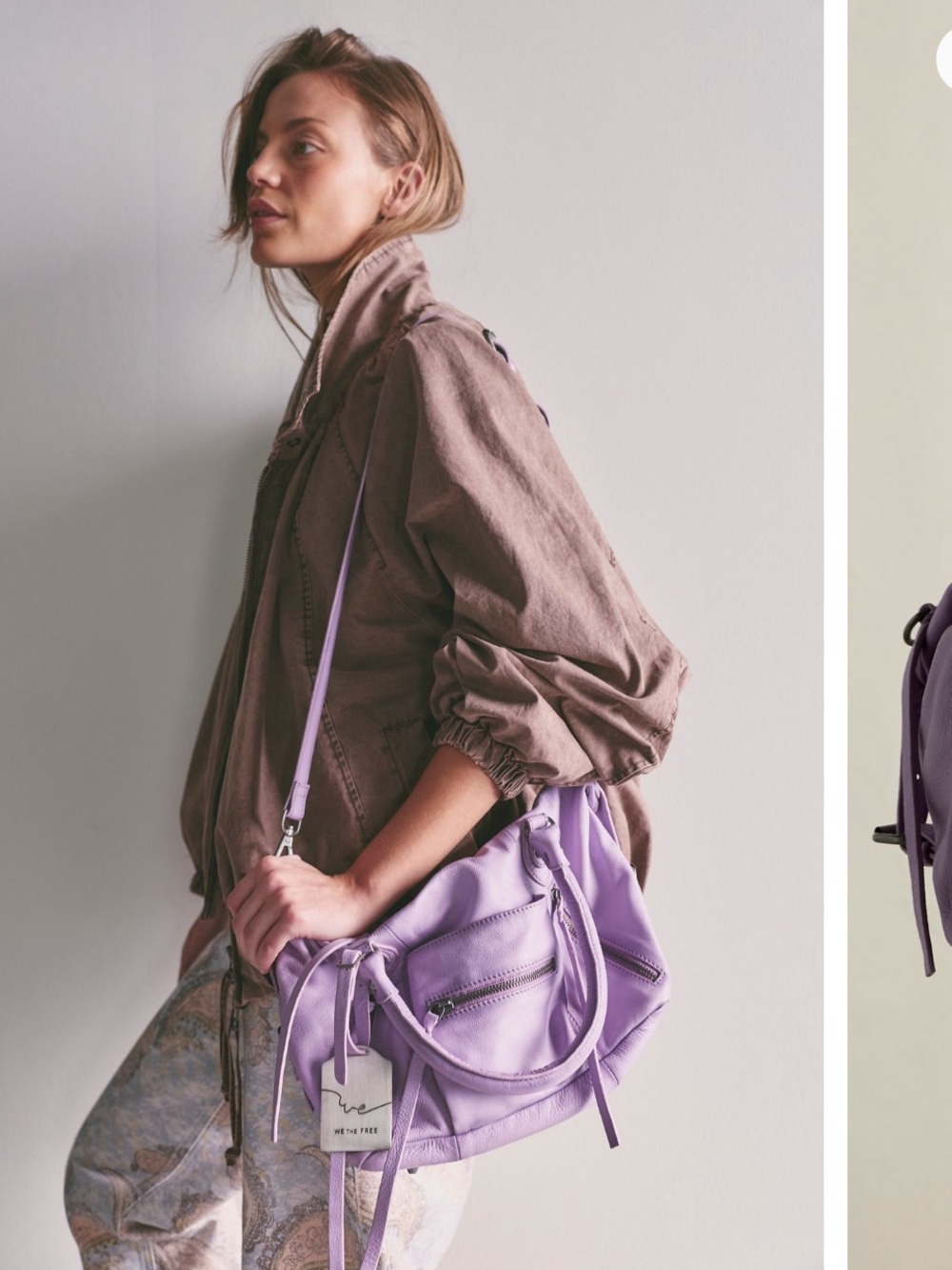 We The Free Lilac Leather Shoulder Bag with Top Handles